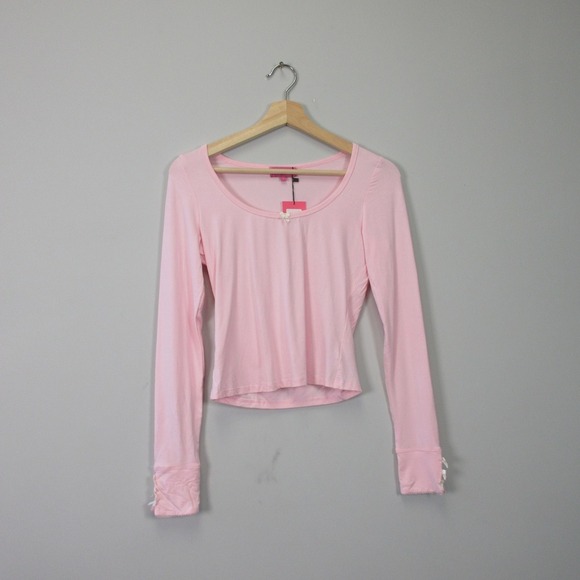 Edikted Long Sleeve Cropped Top Women S Pink Rayon Fitted Y2K Preppy Chic 190 - Picture 1 of 10